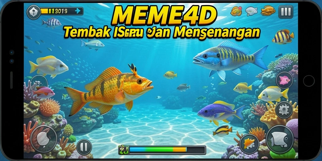 Tampilan gameplay seru di MEME4D dengan aksi tembak ikan.