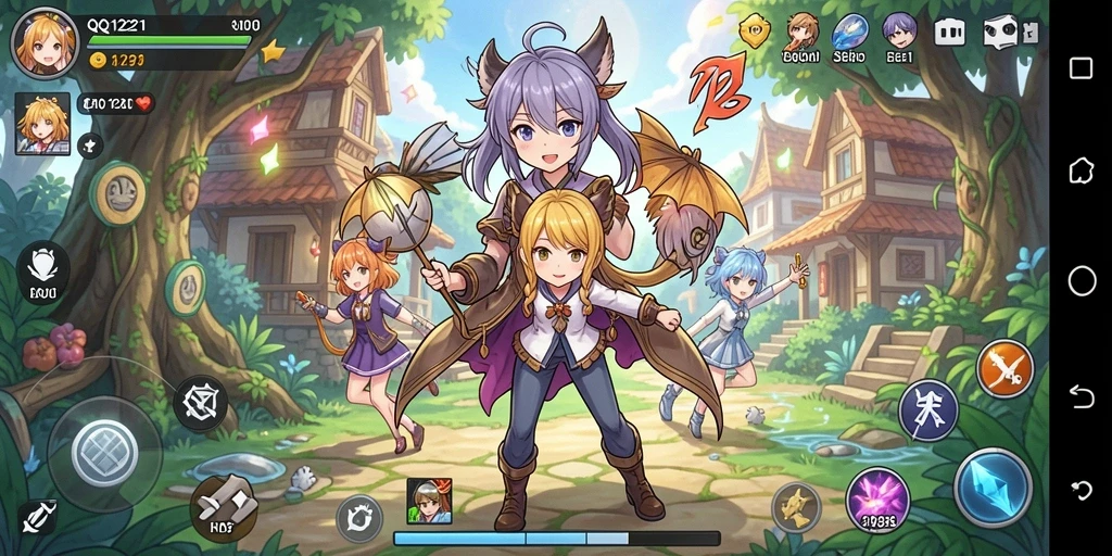 Tampilan gameplay menarik dari QQ1221 dengan karakter anime.